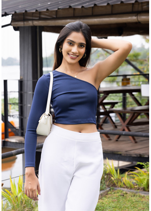 SALMA ONE SHOULDER BLUE TOP